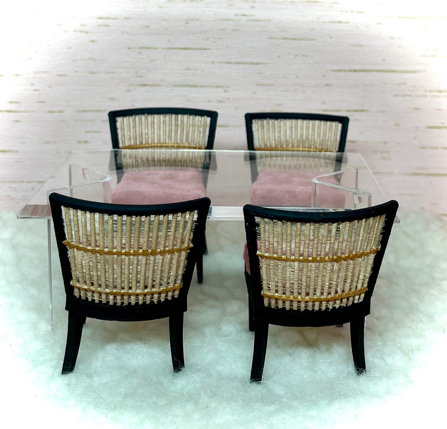 1:12 Dollhouse miniature black dinning room set - Table and 4 chairs - various colors
