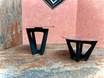 1:6 Dollhouse miniature mid Century wooden Art Deco black side table set (2) top mirrored