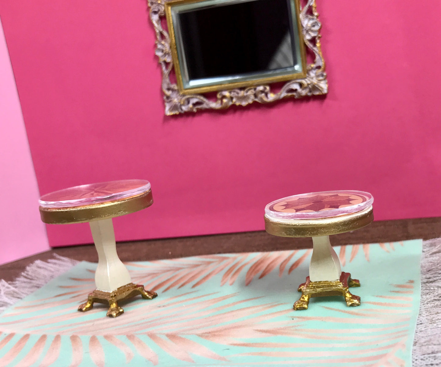 1:16 Dollhouse miniature classic decoupaged side table pair set - Lundby scale