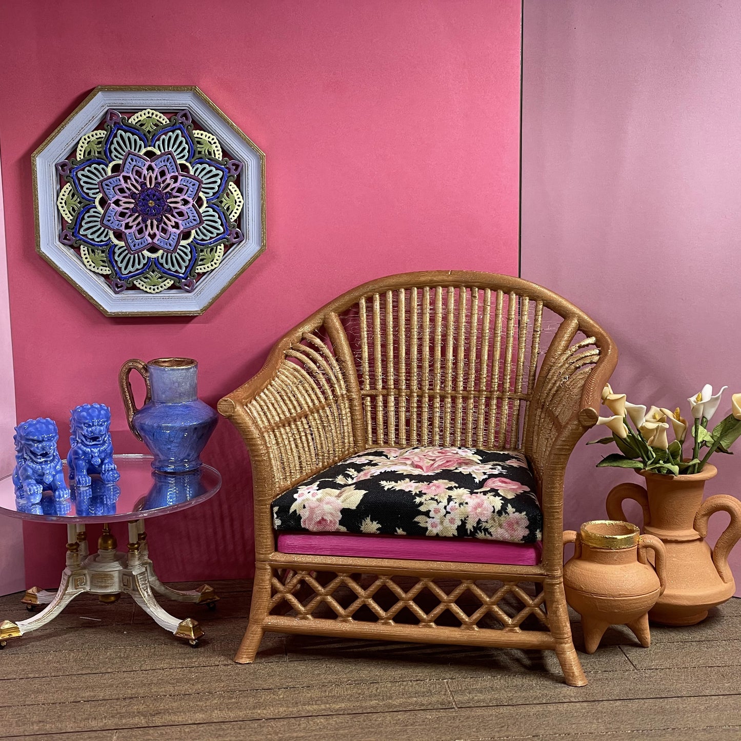 1:6 Dollhouse miniature wall hanging blue octagonal mandala