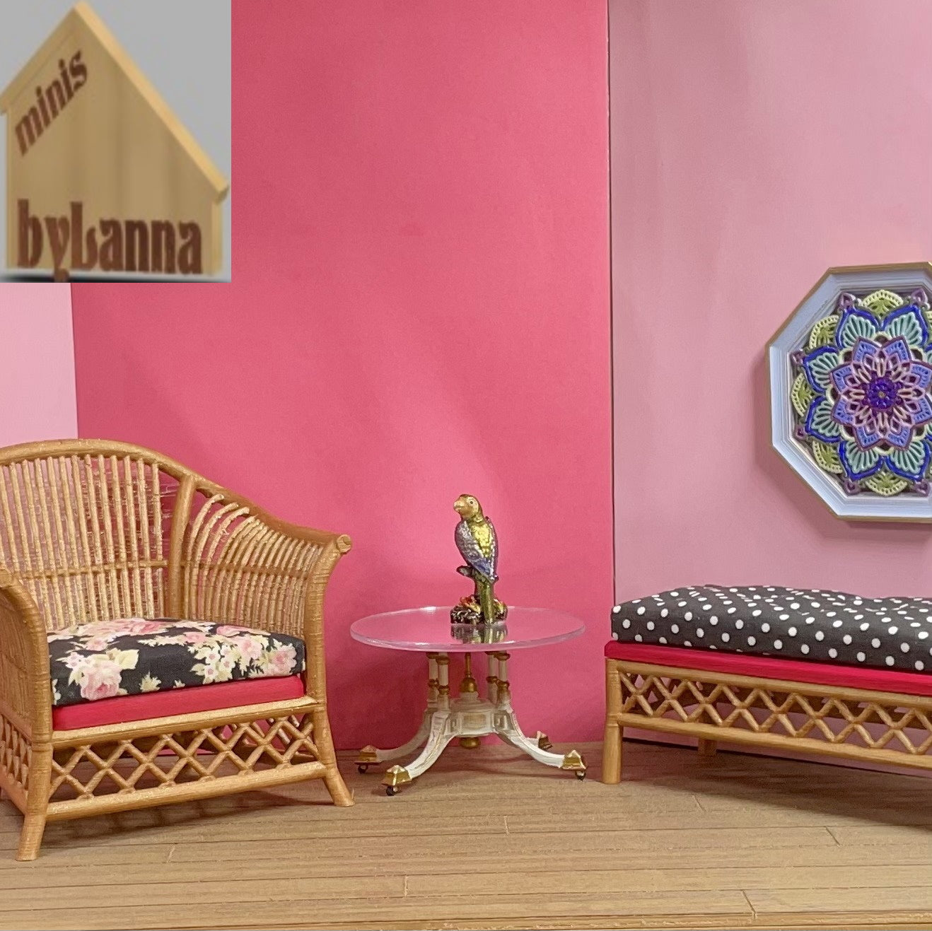 1:6 Dollhouse miniature gilded parrot sculpture