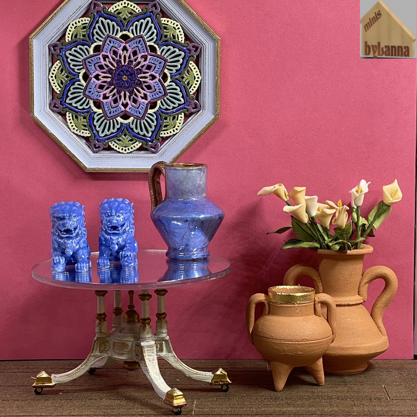 1:6 Dollhouse miniature Chinese guardian lions sculptures pair