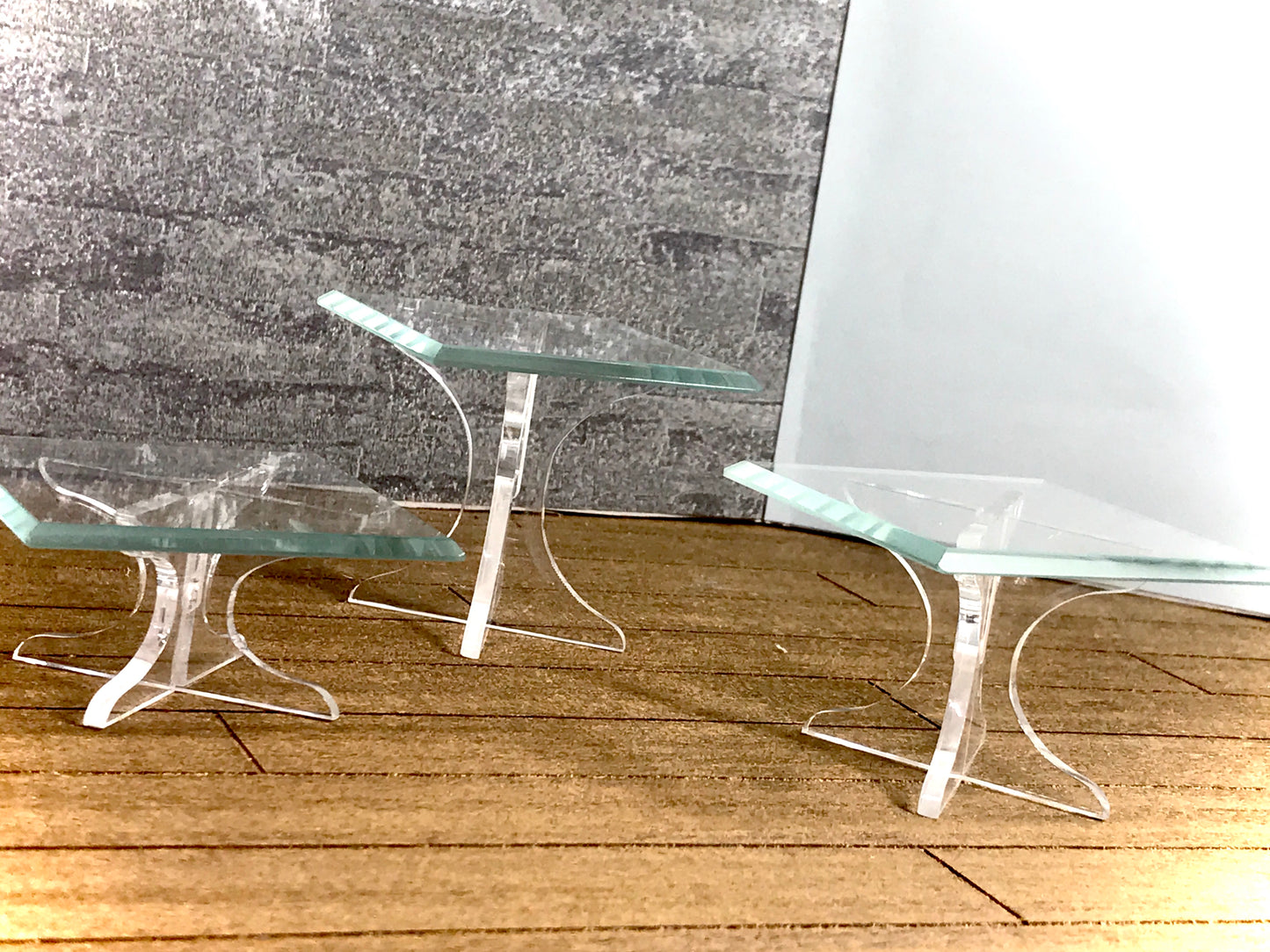 1:12 Dollhouse miniature modern 3 beveled glass effect side table set A