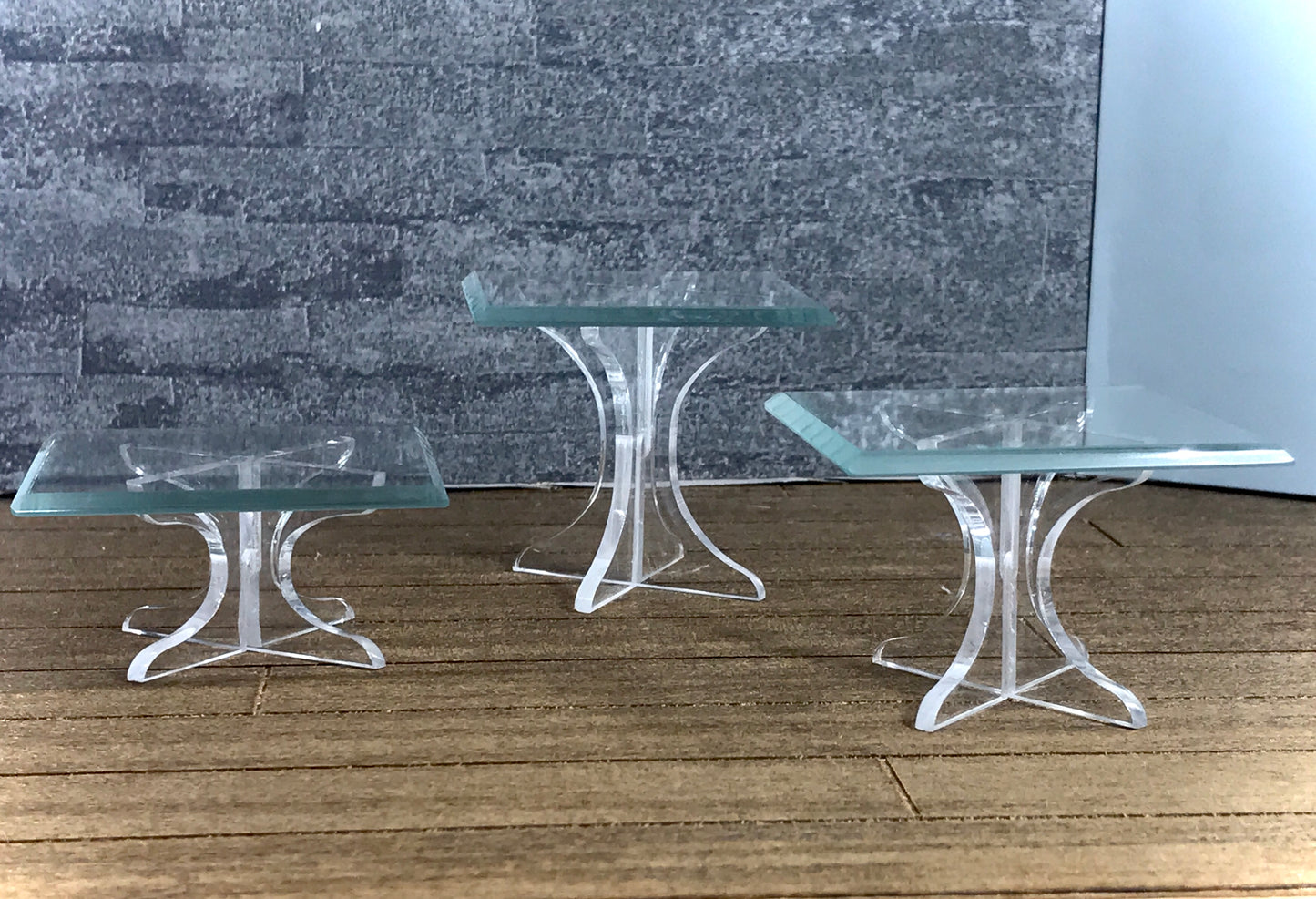 1:12 Dollhouse miniature modern 3 beveled glass effect side table set A
