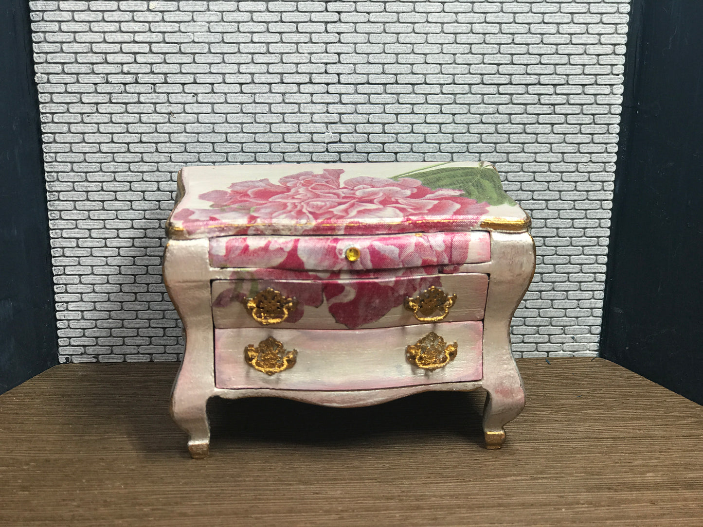 1:12 Dollhouse miniature unique chest of drawers with decoupage - various colors