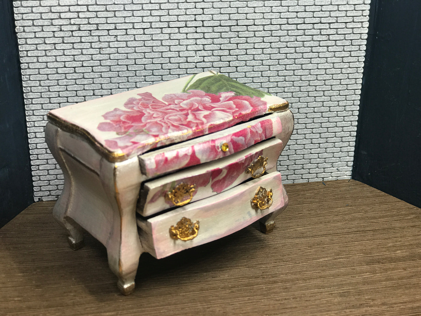 1:12 Dollhouse miniature unique chest of drawers with decoupage - various colors