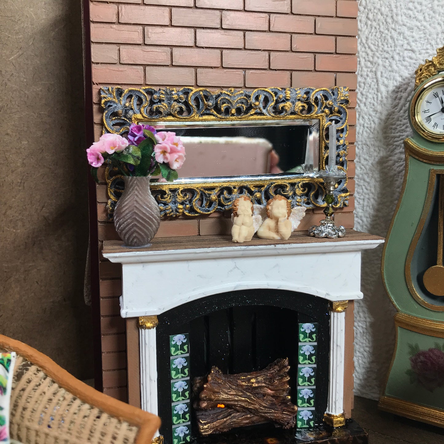 1:12 Dollhouse miniature beveled wall mirror on a classic frame