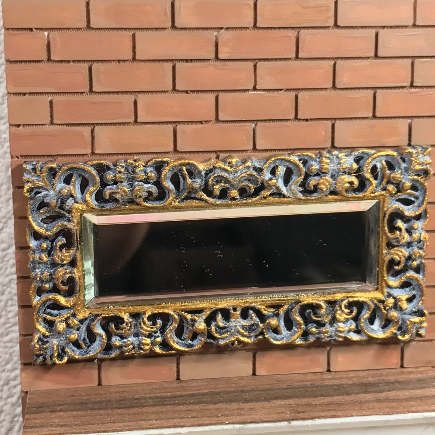1:12 Dollhouse miniature beveled wall mirror on a classic frame