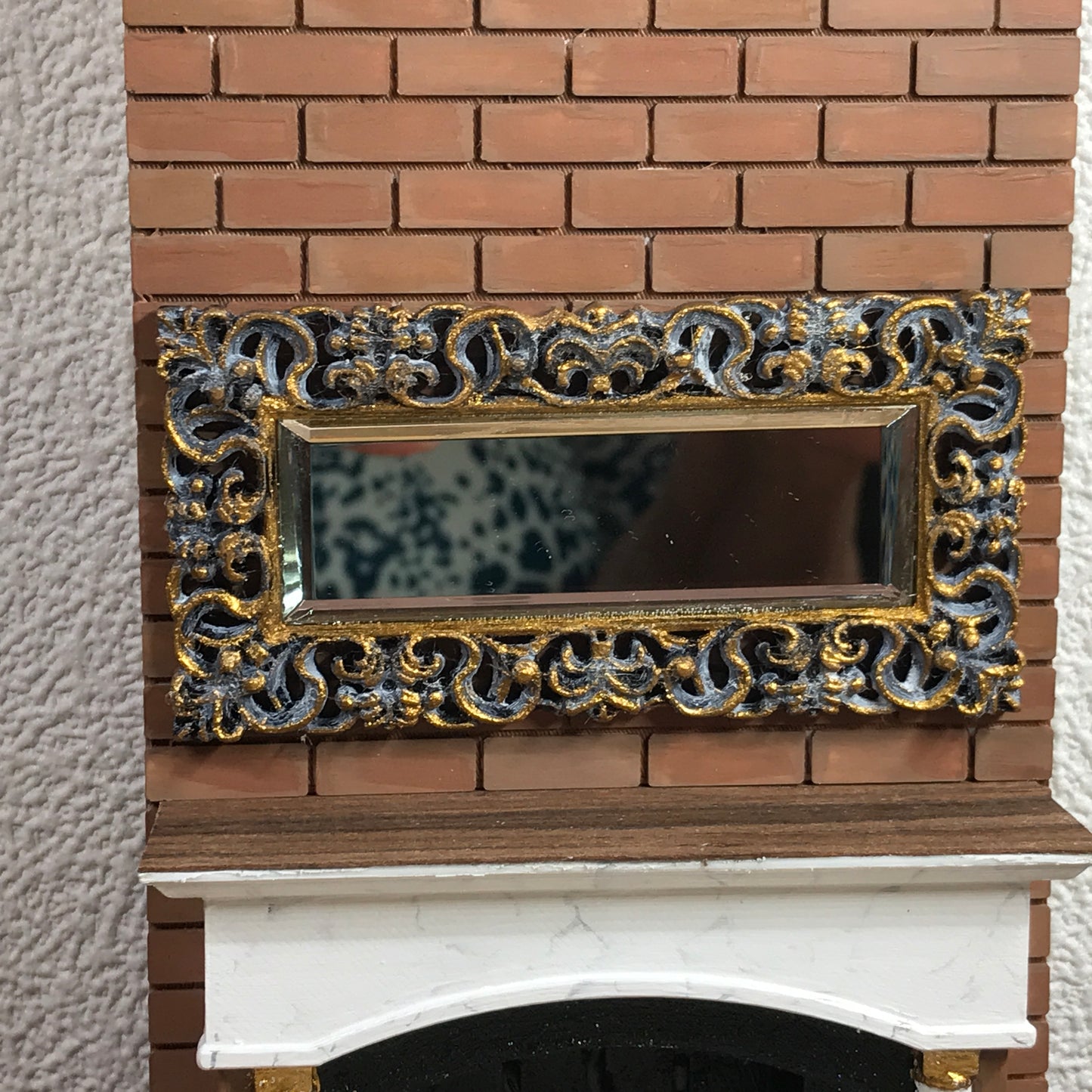 1:12 Dollhouse miniature beveled wall mirror on a classic frame