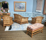 1:16 Dollhouse cane rattan living room set sofa armchair beige - Lundby scale