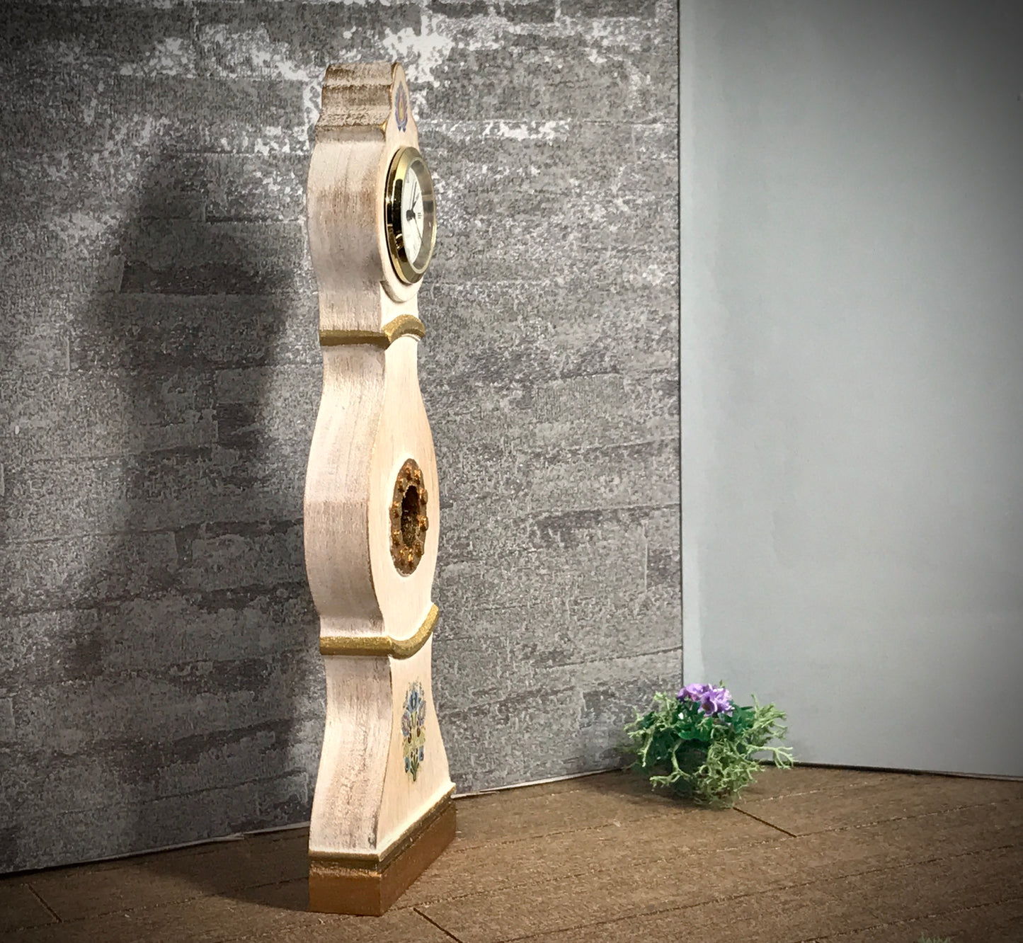 1:12 Dollhouse miniature wooden Swedish Mora longcase working clock