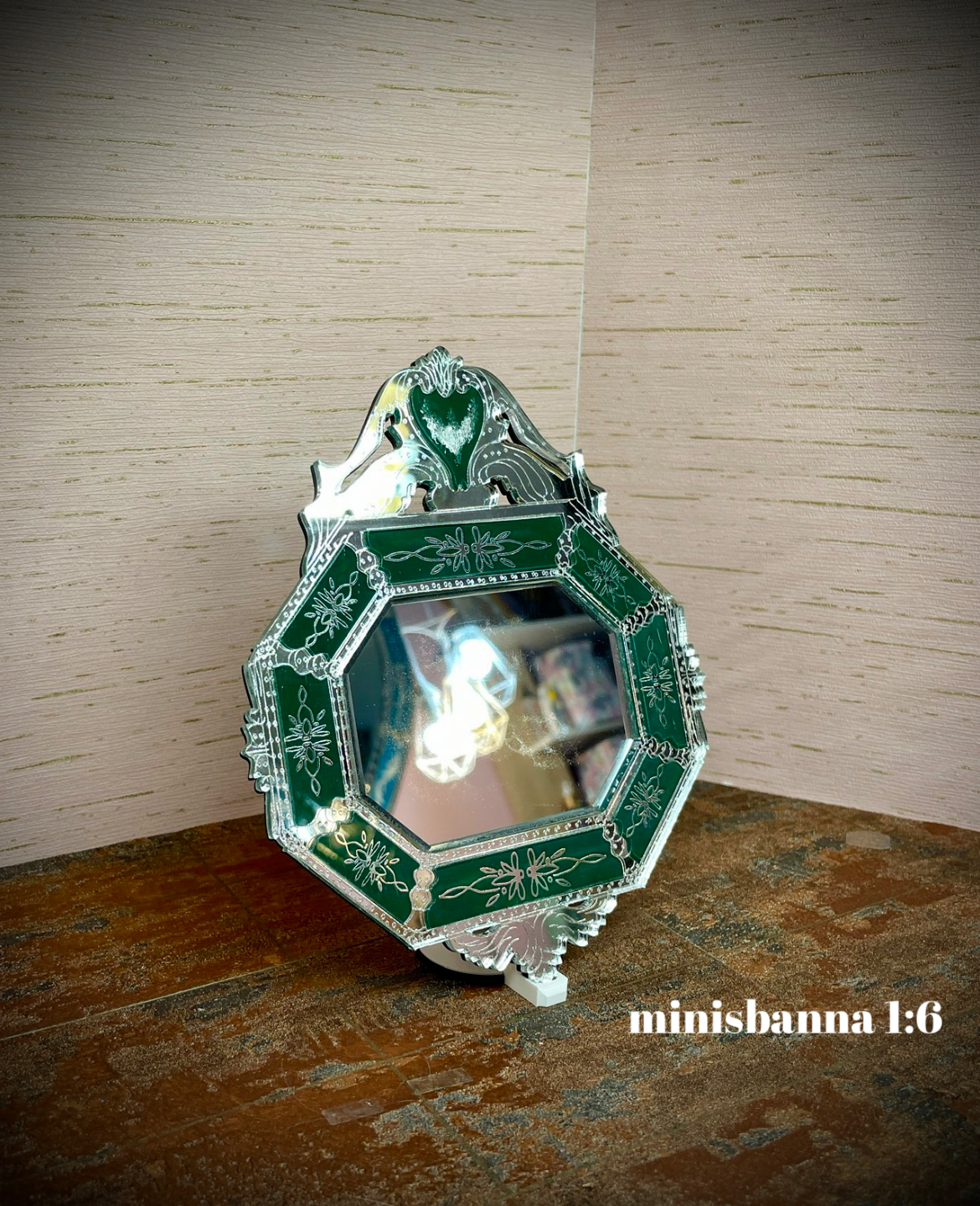 1:6 Dollhouse miniature Venetian classic large beveled green wall mirror