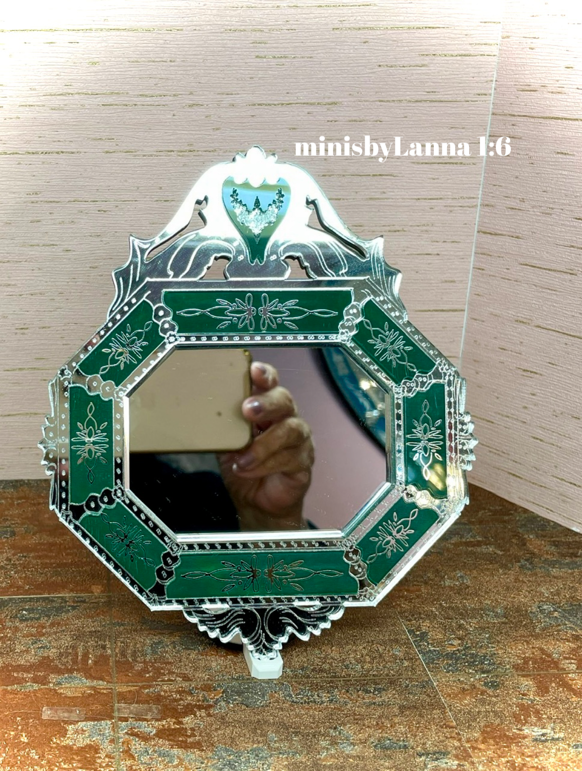 1:6 Dollhouse miniature Venetian classic large beveled green wall mirror
