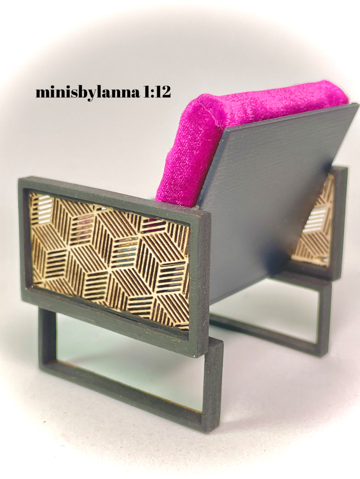 1:12 Dollhouse wooden Art Deco lattice armchair geometric blue - Various Colors
