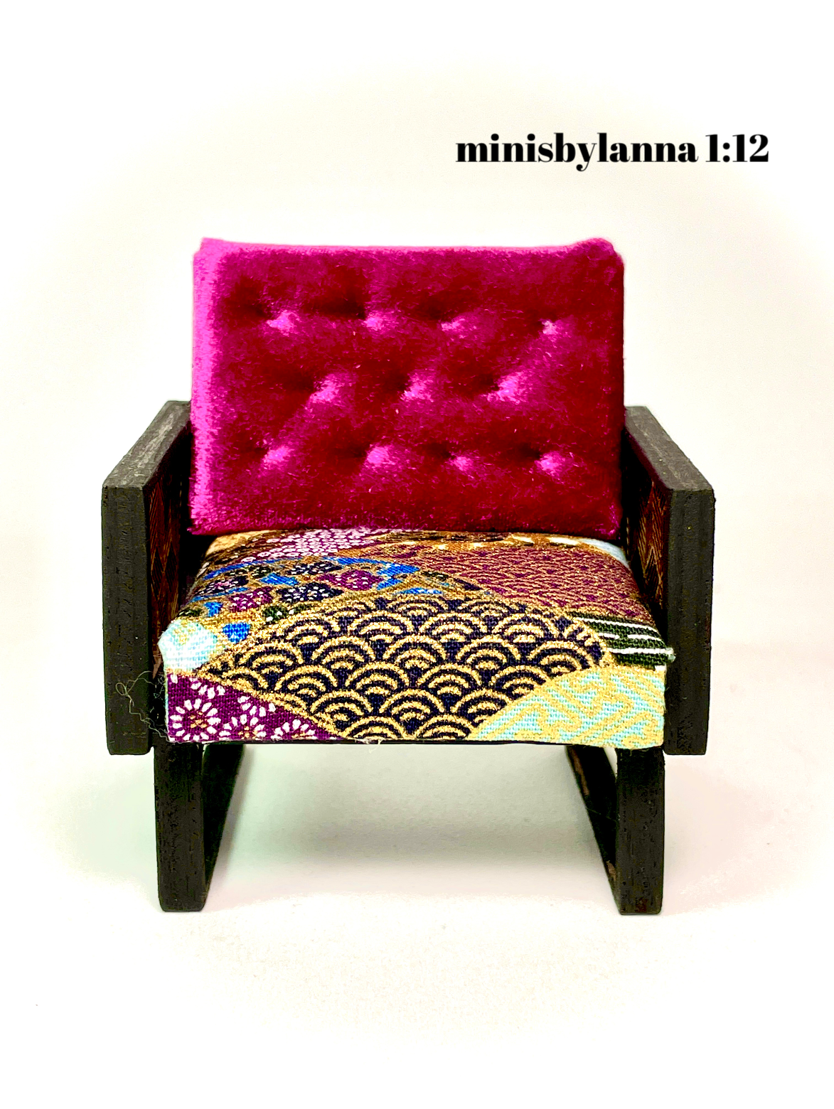 1:12 Dollhouse wooden Art Deco lattice armchair geometric blue - Various Colors
