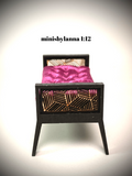 1:12 Dollhouse Art Deco wooden lattice long stool velvet burgundy
