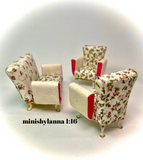 1:16 Dollhouse miniature living room set sofa and armchairs - Pink Roses