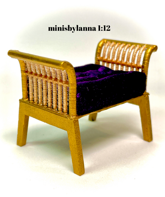 1:12 Dollhouse Art Deco rattan stool golden velvet purple