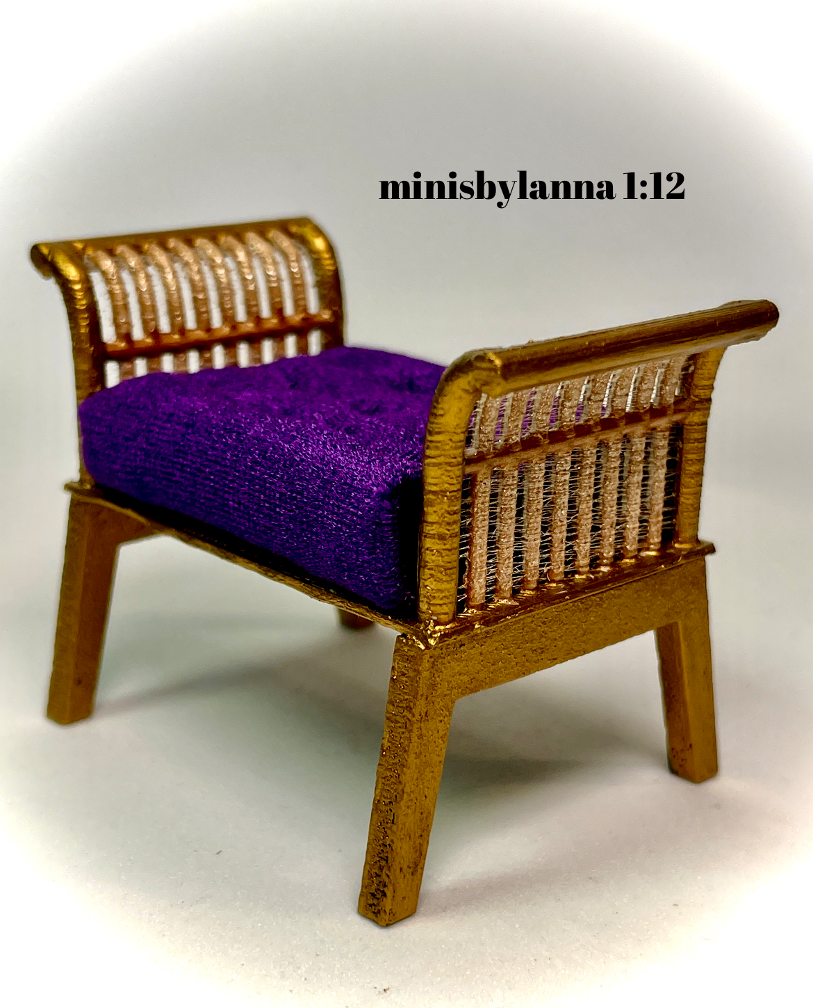 1:12 Dollhouse Art Deco rattan stool golden velvet purple