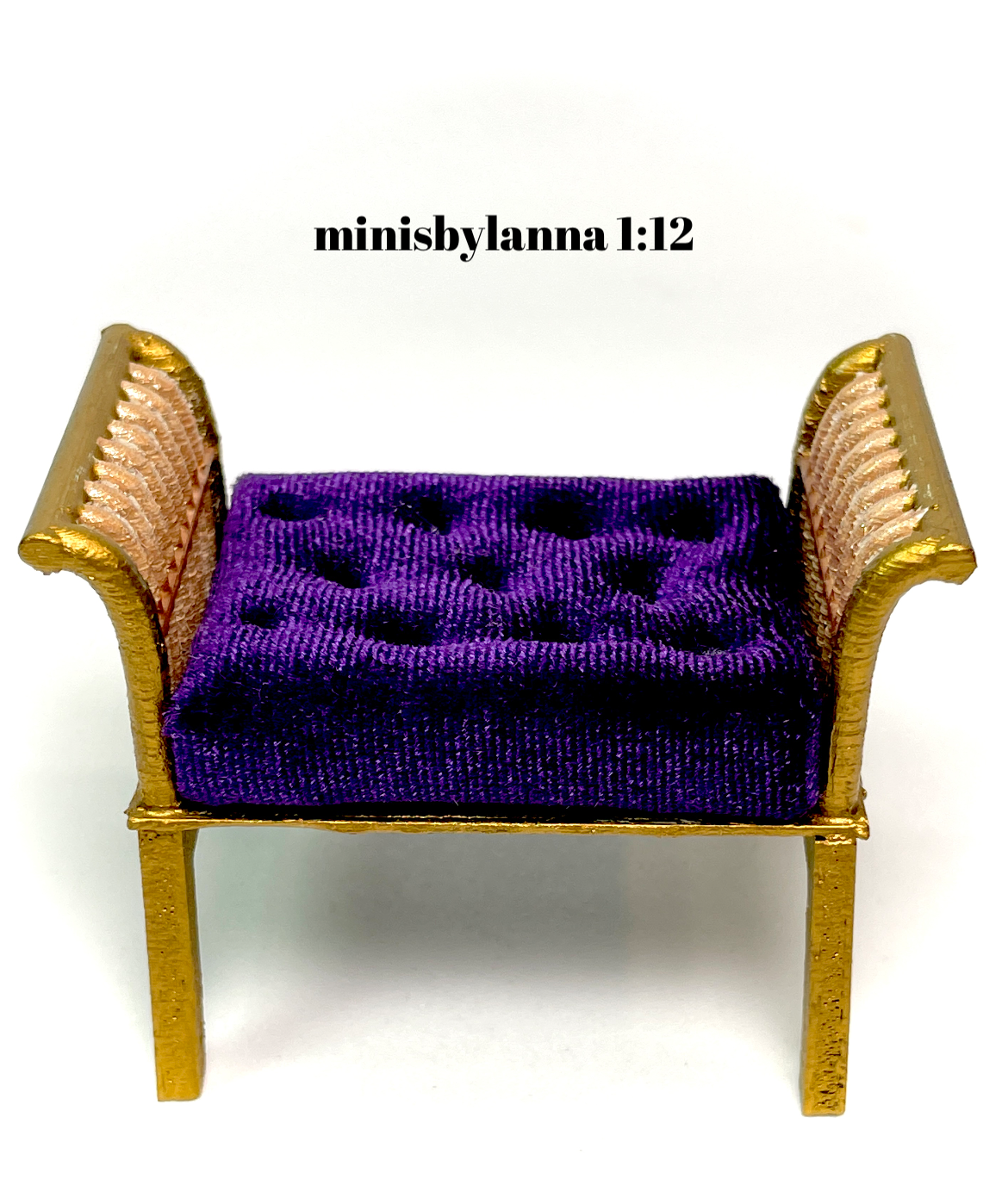 1:12 Dollhouse Art Deco rattan stool golden velvet purple