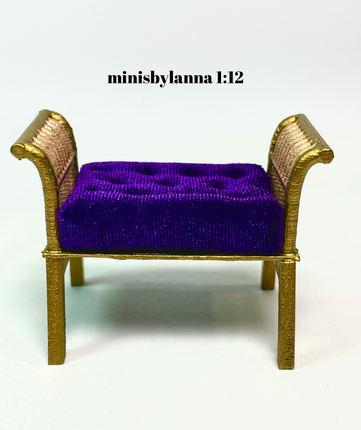 1:12 Dollhouse Art Deco rattan stool golden velvet purple