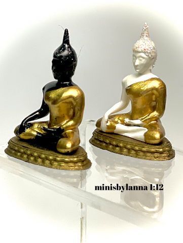 1:12 Dollhouse miniature Buddha pair sculptures in black & white