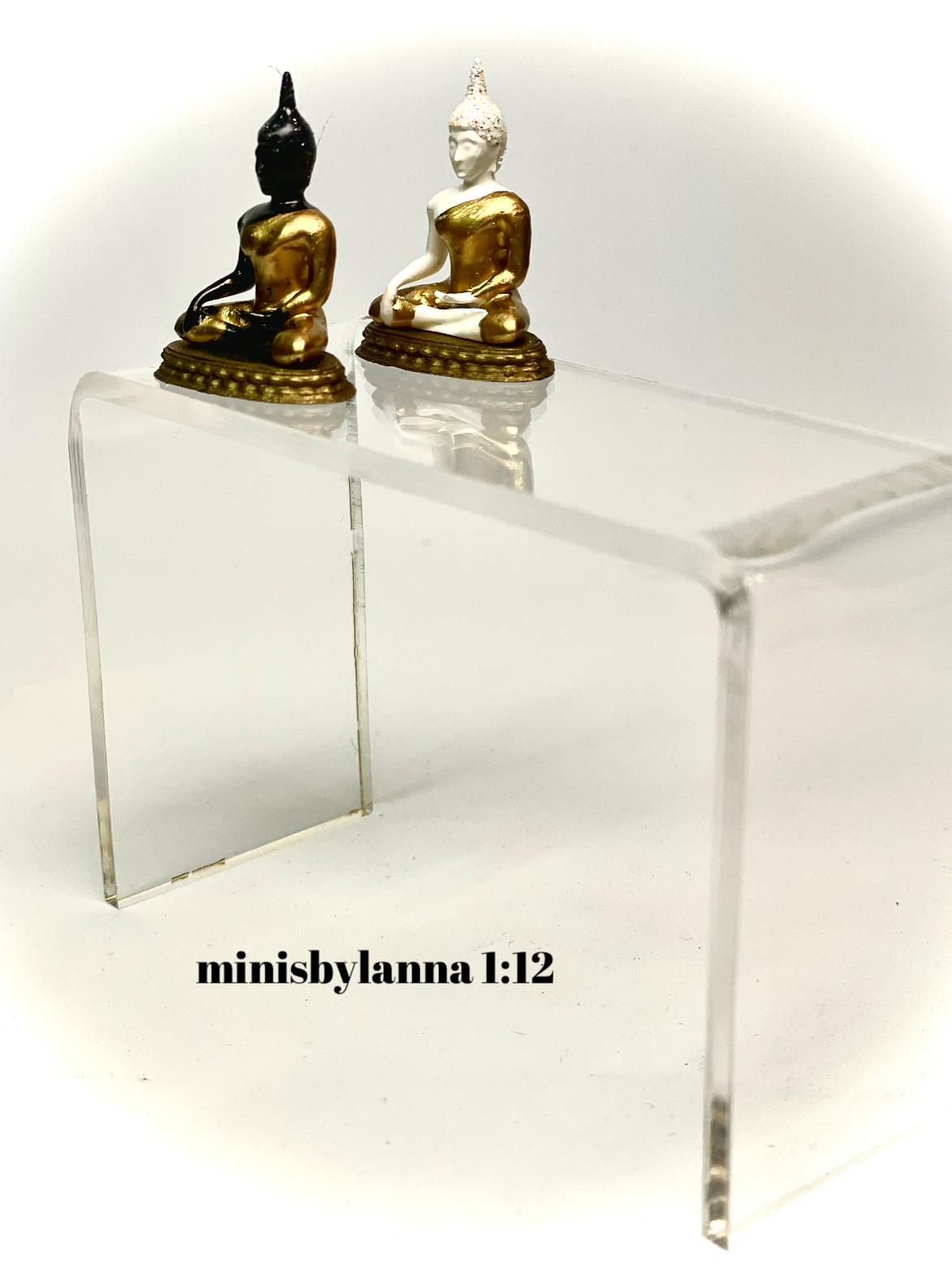1:12 Dollhouse miniature Buddha pair sculptures in black & white