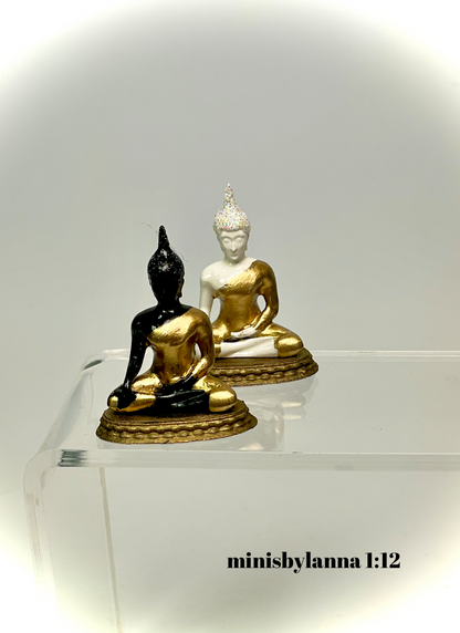 1:12 Dollhouse miniature Buddha pair sculptures in black & white