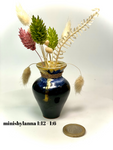 1:12 Dollhouse miniature OOAK handmade blue clay pot with flowers - also fits half inch scale