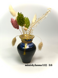 1:12 Dollhouse miniature OOAK handmade blue clay pot with flowers - also fits half inch scale