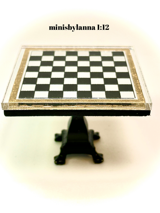 1:12 Dollhouse miniature mirrored chess table