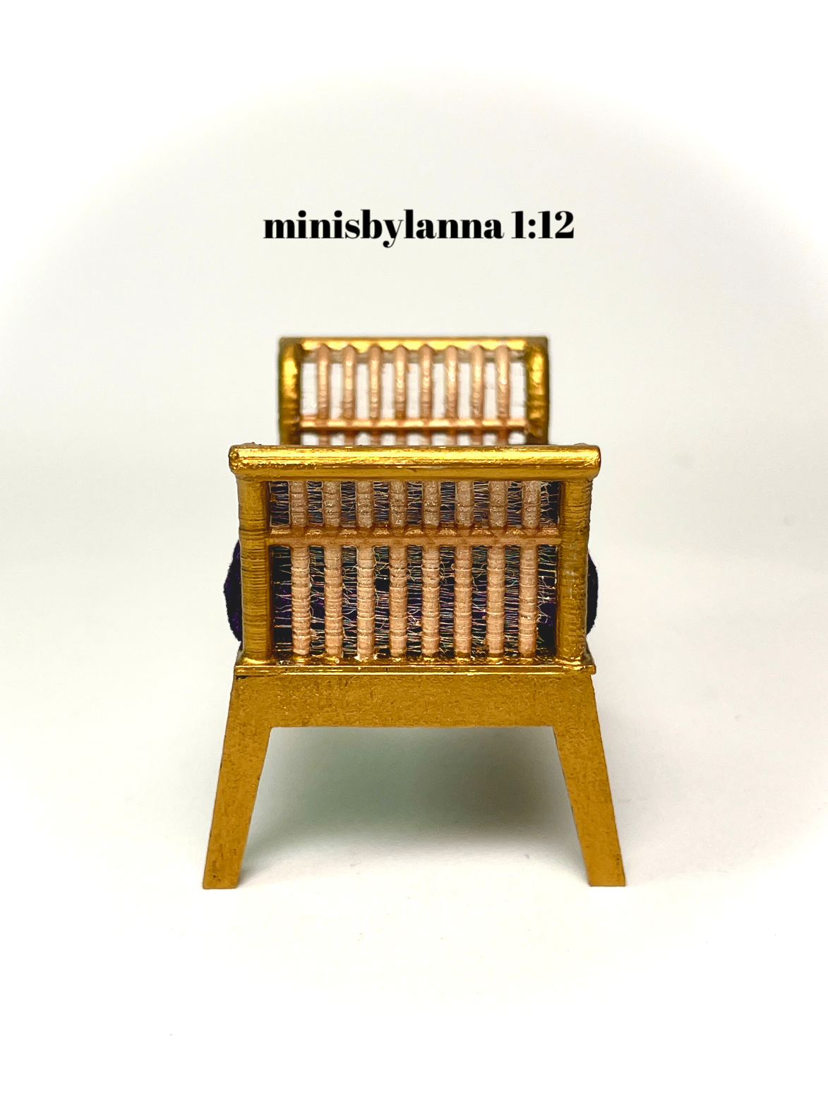 1:12 Dollhouse Art Deco rattan stool golden velvet purple