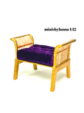 1:12 Dollhouse Art Deco rattan stool golden velvet purple