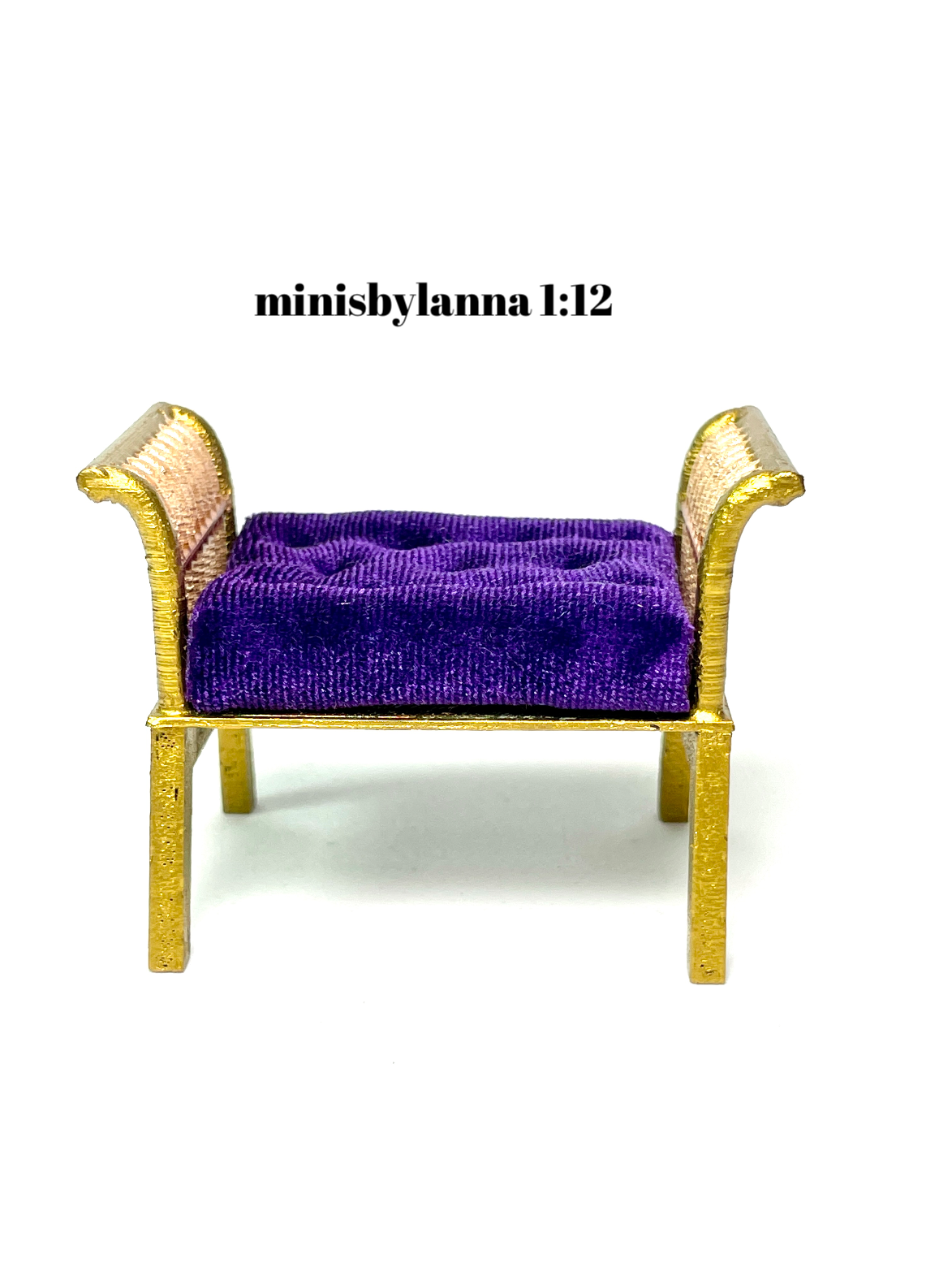 1:12 Dollhouse Art Deco rattan stool golden velvet purple