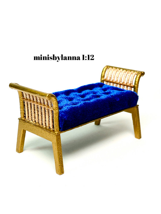 1:12 Dollhouse rattan stool golden blue
