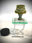 1:12 Dollhouse miniature table lamp with a tropical green lampshade working LED