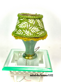 1:12 Dollhouse miniature table lamp with a tropical green lampshade working LED