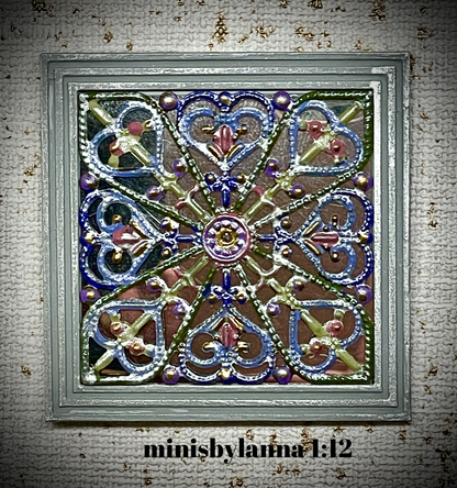 1:12 Dollhouse miniature wall hanging gray framed mandala