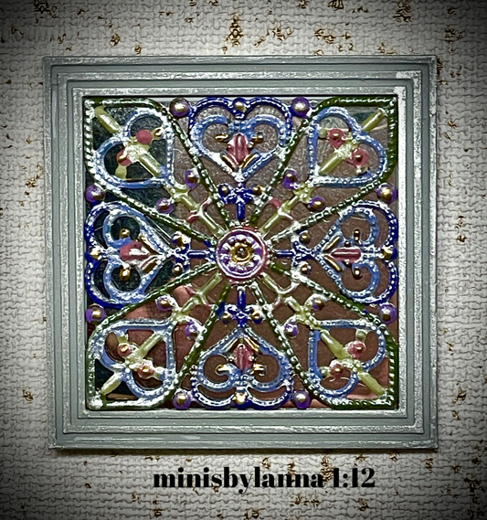 1:12 Dollhouse miniature wall hanging gray framed mandala
