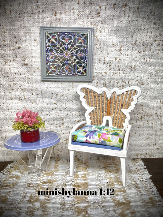1:12 Dollhouse miniature large rattan Butterfly armchair pearl Spring 23