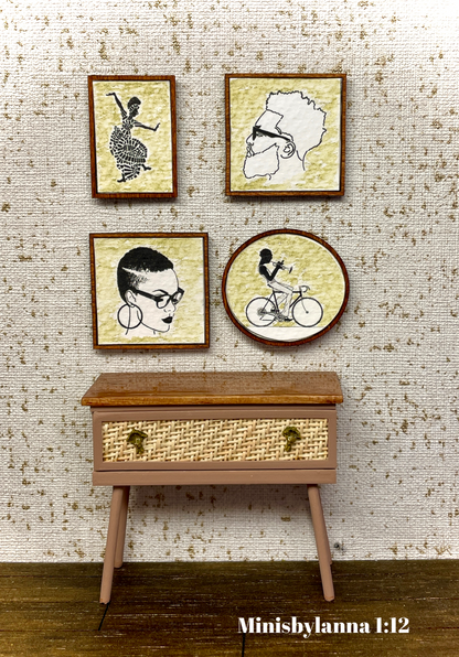 1:12 Dollhouse miniature raffia wooden chest of drawers 1 beige