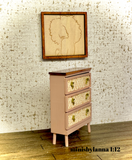 1:12 Dollhouse miniature raffia wooden chest of drawers beige
