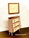 1:12 Dollhouse miniature raffia wooden chest of drawers beige