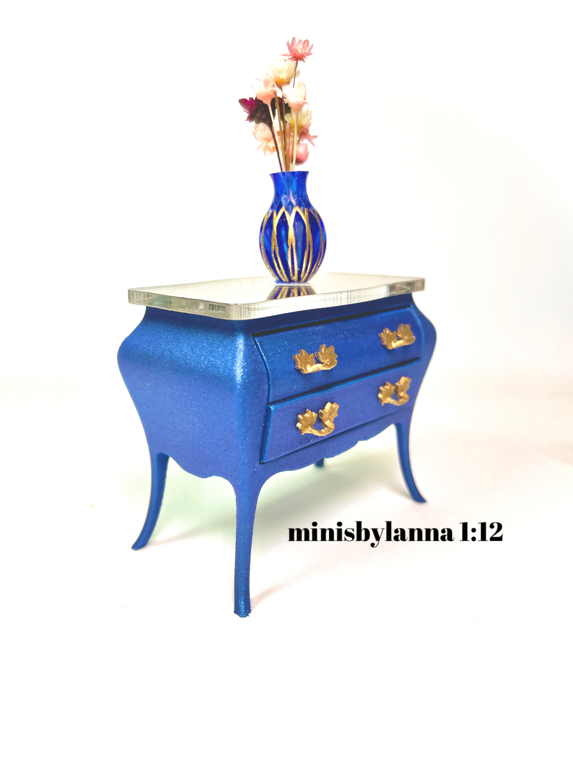 1:12 Dollhouse miniature Art Deco blue chest of drawers