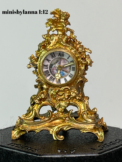 1:12 Dollhouse miniature French ormolu mantel working clock