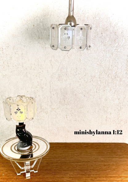 1:12 Dollhouse chandelier and table lamp mid century crystal mirror panels working LED