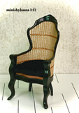 1:12 Dollhouse miniature Victorian rattan Black chair various color cushion