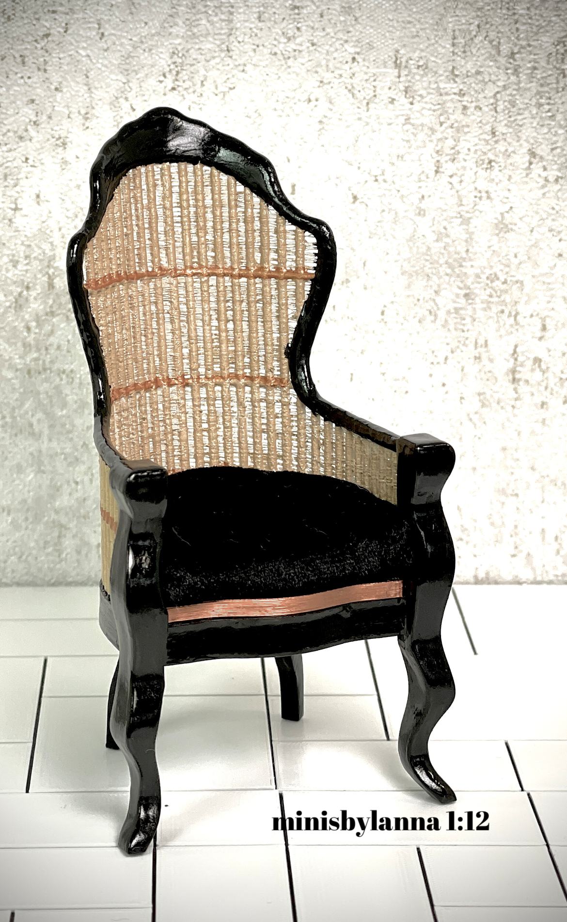 1:12 Dollhouse miniature Victorian rattan Black chair various color cushion