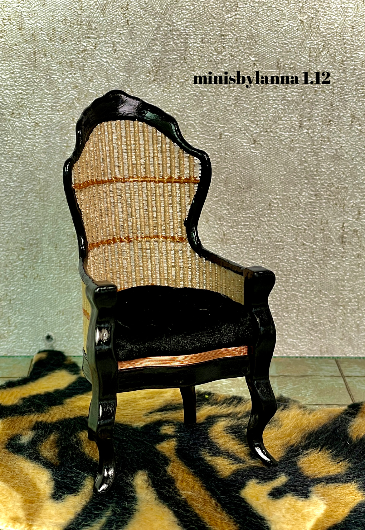 1:12 Dollhouse miniature Victorian rattan Black chair various color cushion