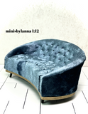 1:12 Dollhouse miniature modern sofa slate blue velvet